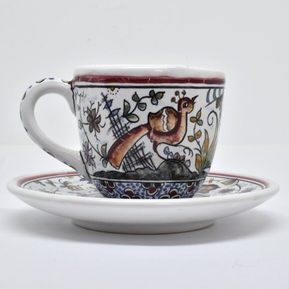 Hand Painted Carlos Tomas Pottery Demitasse Cup / Saucer, Coimbra, Portugal - Picture 2 of 10